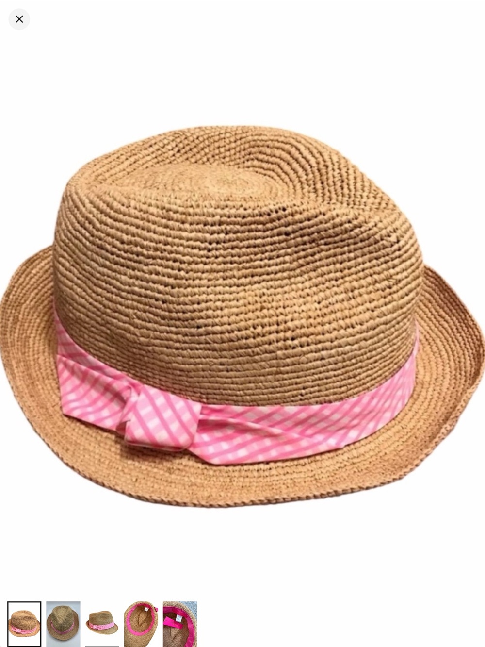 Lilly Pulitzer Straw Fedora with Pink Gingham Band -